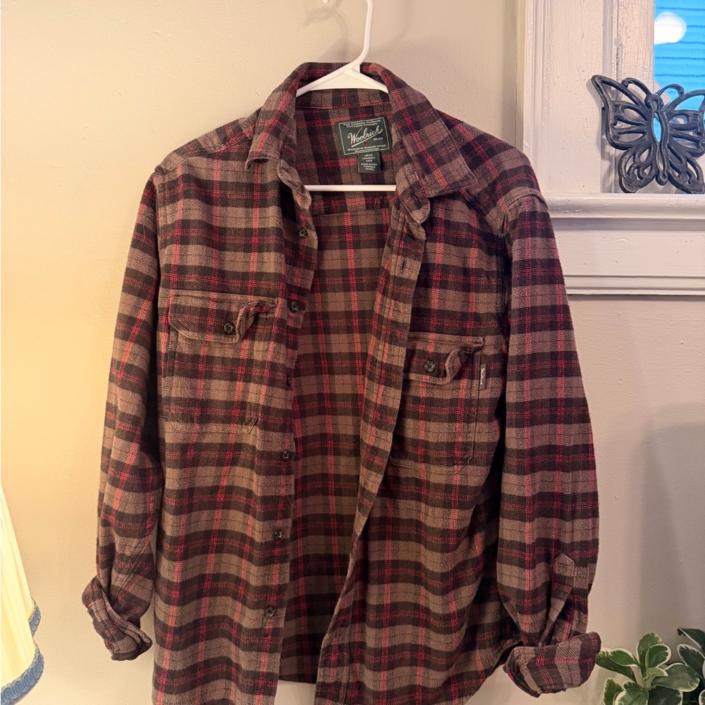 Woolrich Men's Red and Black Plaid Shirt Jacket